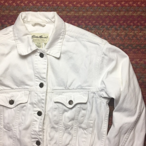 WHITE DENIM EDDIE BAUER CATALOGUE BUTTON UP JEAN JACKET - Picture 2 of 5